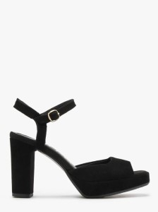 Czarne welurowe sandały na wysokim słupku oraz balu