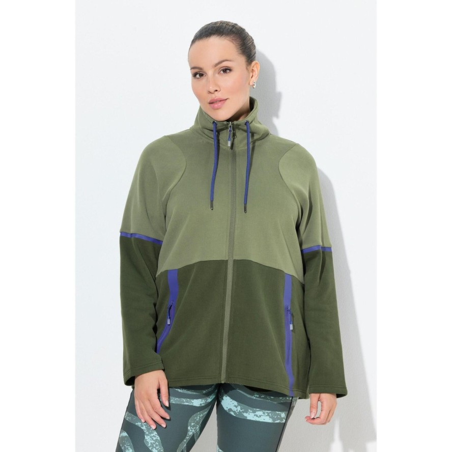 Damskie Bluza dresowa dwukolorowa stójka kieszenie z zamkiem błyskawicznym