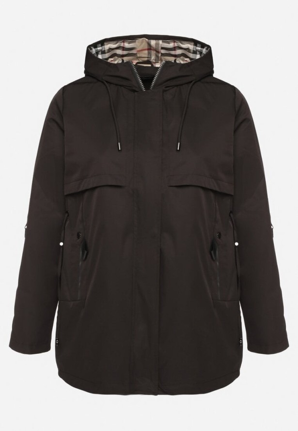 Czarna Kurtka Parka z Kapturem i Kieszeniami Eradilla