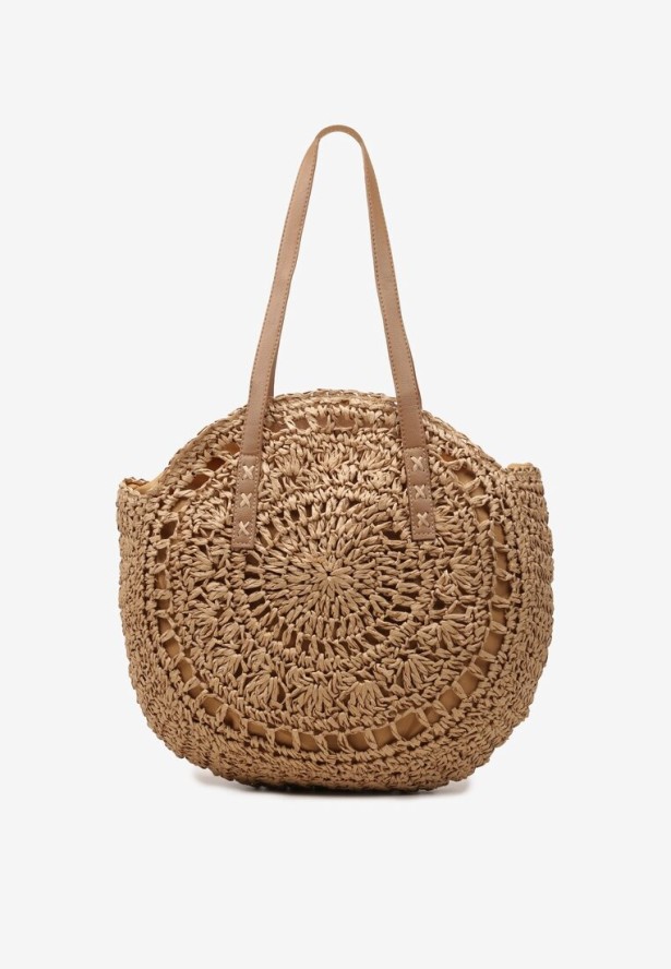 Ciemnobeżowa Boho Torebka z Plecionki z Dwoma Uchwytami Zapinana na Suwak Saiph