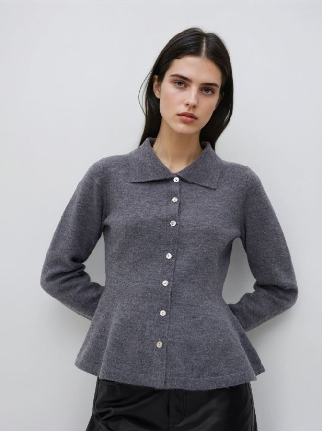 Kardigan z kołnierzem - ciemnoszary