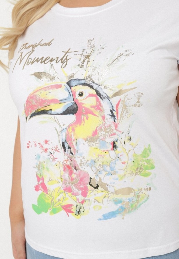 Biały T-shirt z Bawełny z Nadrukiem i Metalicznym Napisem Norsemi