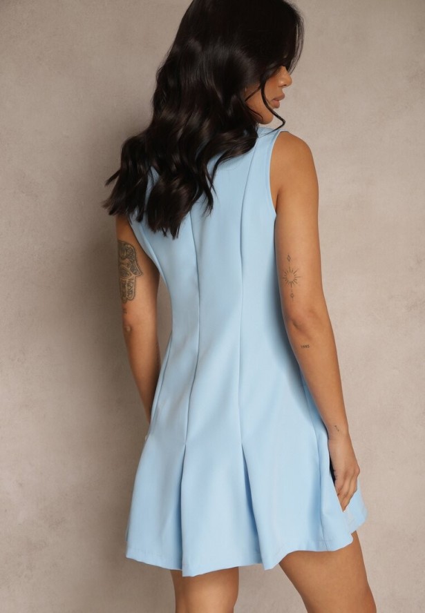 Jasnoniebieska Sukienka Koszulowa Ozdobiona Guzikami Rediure