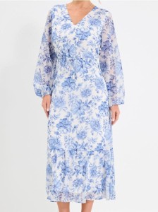 Sukienka midi w kwiaty - wielobarwny