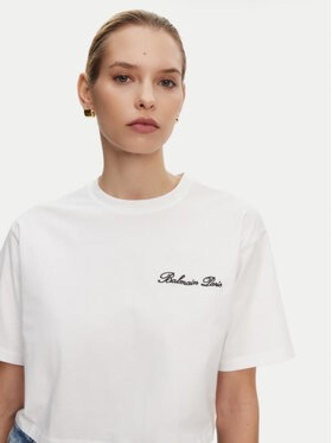 Balmain T-Shirt DF1EE020BC78 Biały Regular Fit