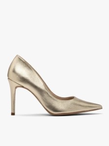 Złote czółenka na wysokiej szpilce