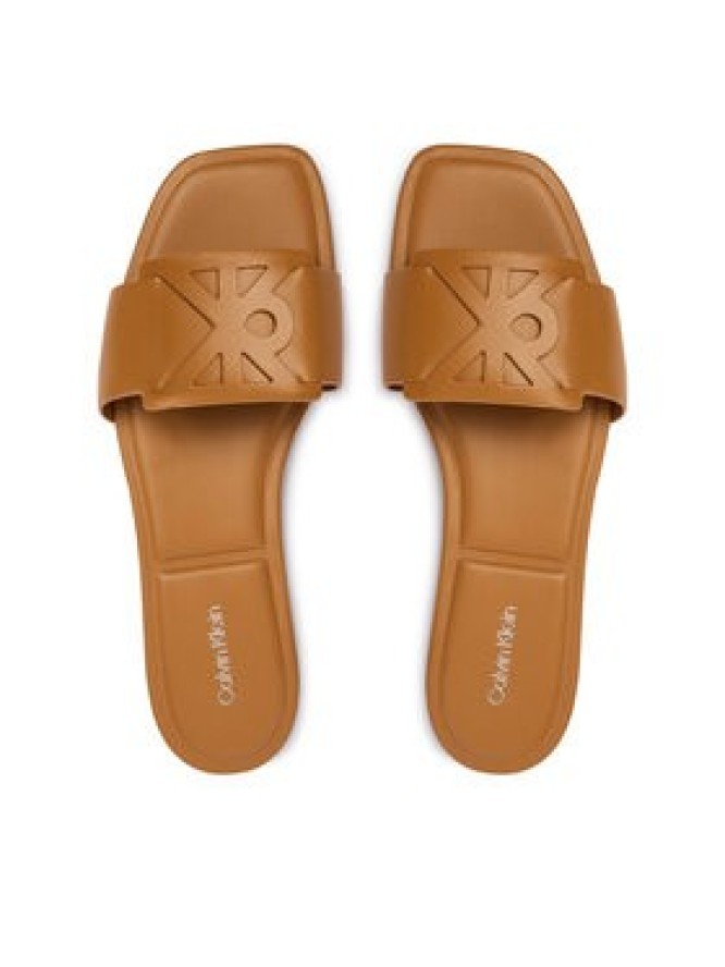 Calvin Klein Klapki Square Flat Sandal Emblem HW0HW03128 Brązowy