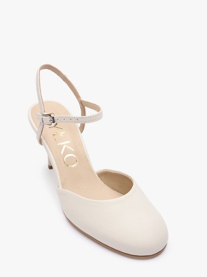 Kremowe czółenka ślubne slingback ze skóry licowej