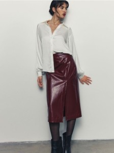 Spódnica midi z imitacji skóry - burgundowy