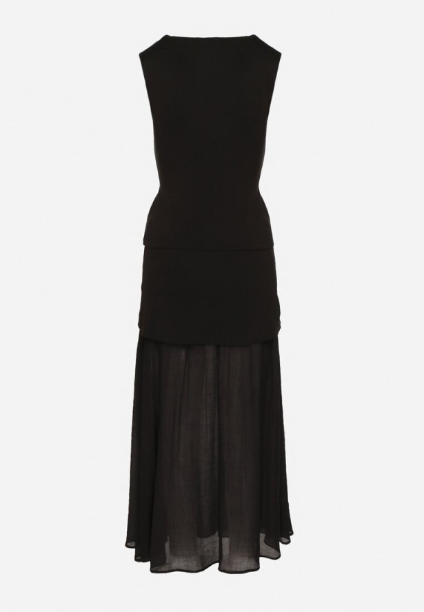 Czarny Elegancki Komplet z Kamizelką i Długą Spódnicą Wenelle