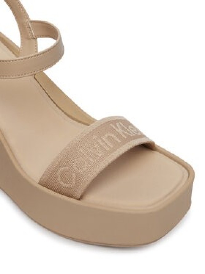 Calvin Klein Sandały Wedge 70 Sndl Webbing Lth HW0HW02882 Beżowy