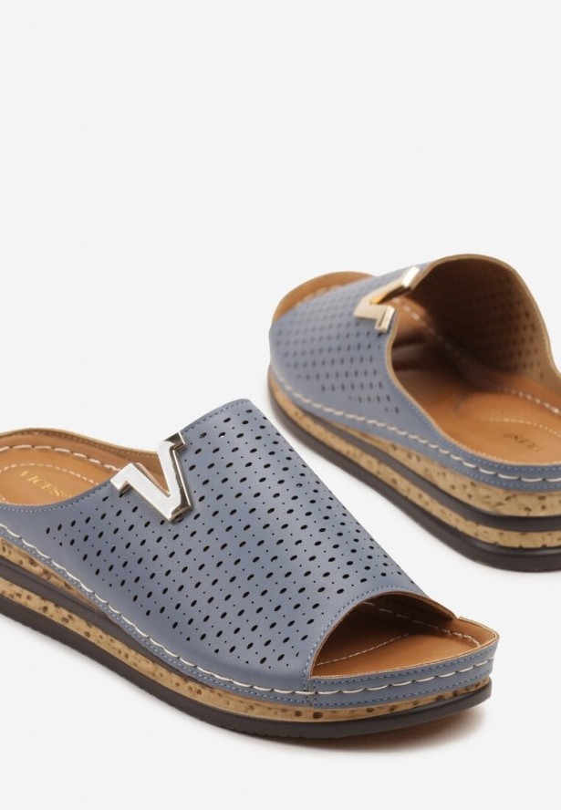 Niebieskie Ażurowe Klapki na Koturnie Vices Linastra