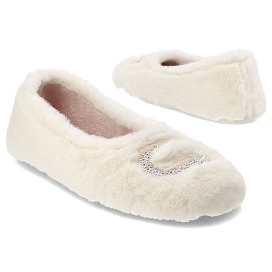 Białe Damskie Kapcie z Futerkiem Macarena