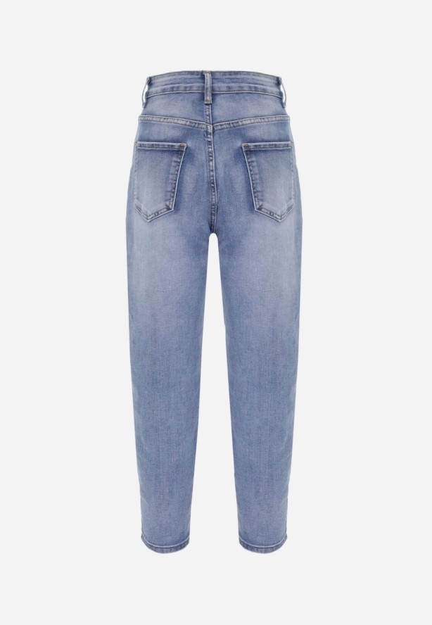 Niebieskie Klasyczne Jeansy Mom Fit z Wysokim Stanem z Bawełny Charvielle