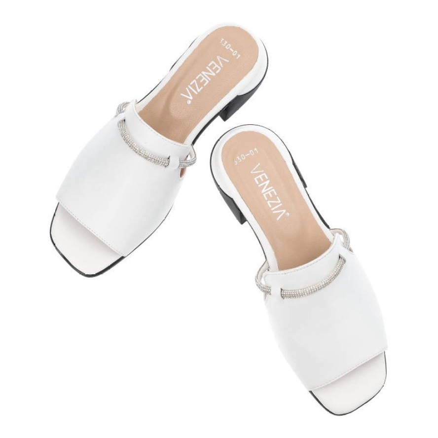 Białe Klapki Venezia Eleganckie Skórzane Buty