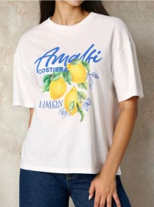 Bawełniana koszulka z nadrukiem - kremowy