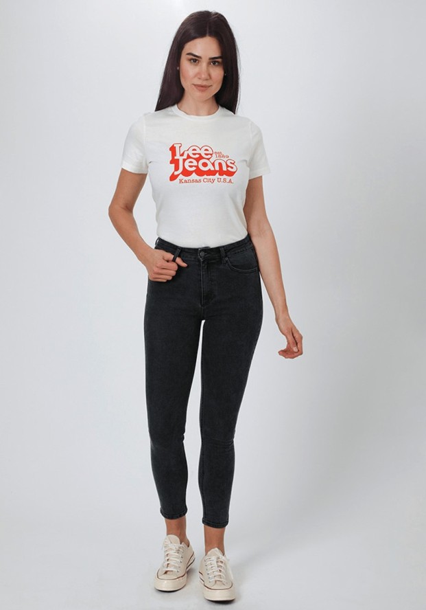 DAMSKI T-SHIRT LEE SLIM LOGO TEE WHITE CANVAS L44CEPRR 112109812