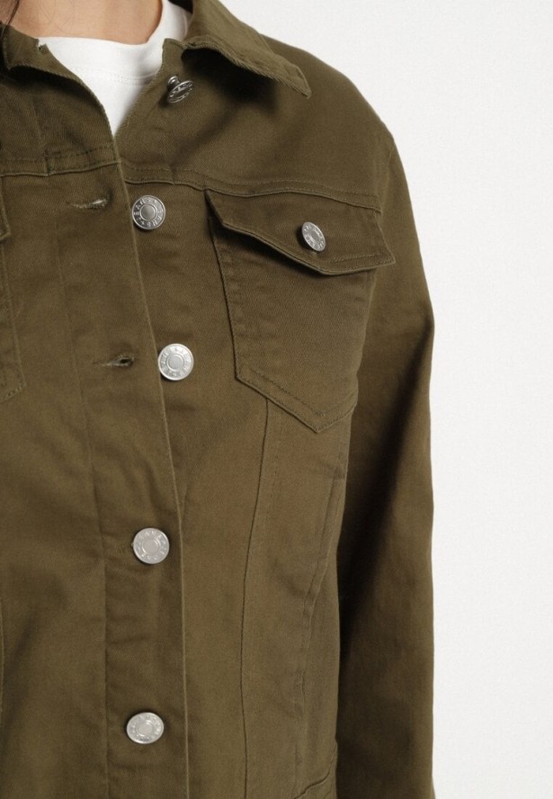 Ciemnozielona Bawełniana Kurtka Jeansowa Zapinana na Metalowe Guziki Auratia