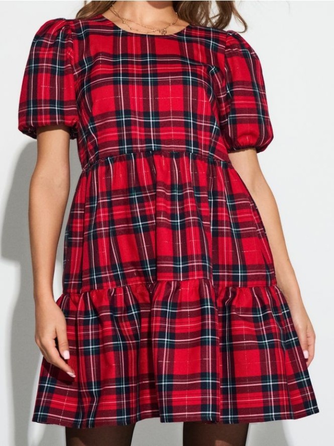 Sukienka mini w kratę - wielobarwny