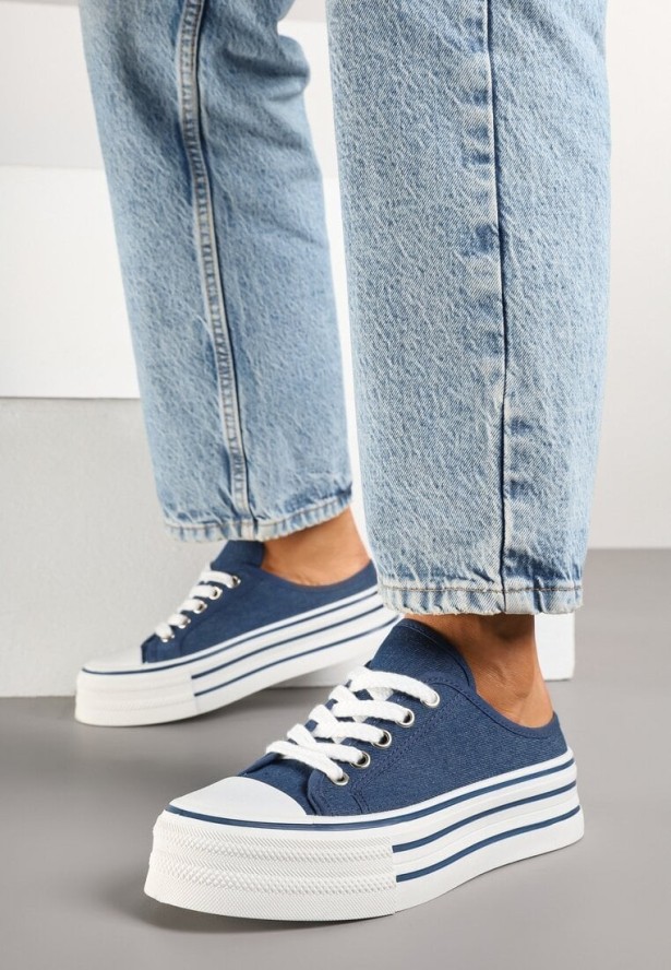 Granatowe Trampki przed Kostkę na Platformie Jalirna