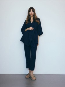 Spodnie z bawełnianego muślinu - granatowy