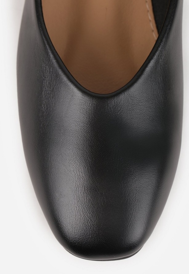 Czarne Płaskie Balerinki Mary Jane z Kwadratowym Noskiem Saroma