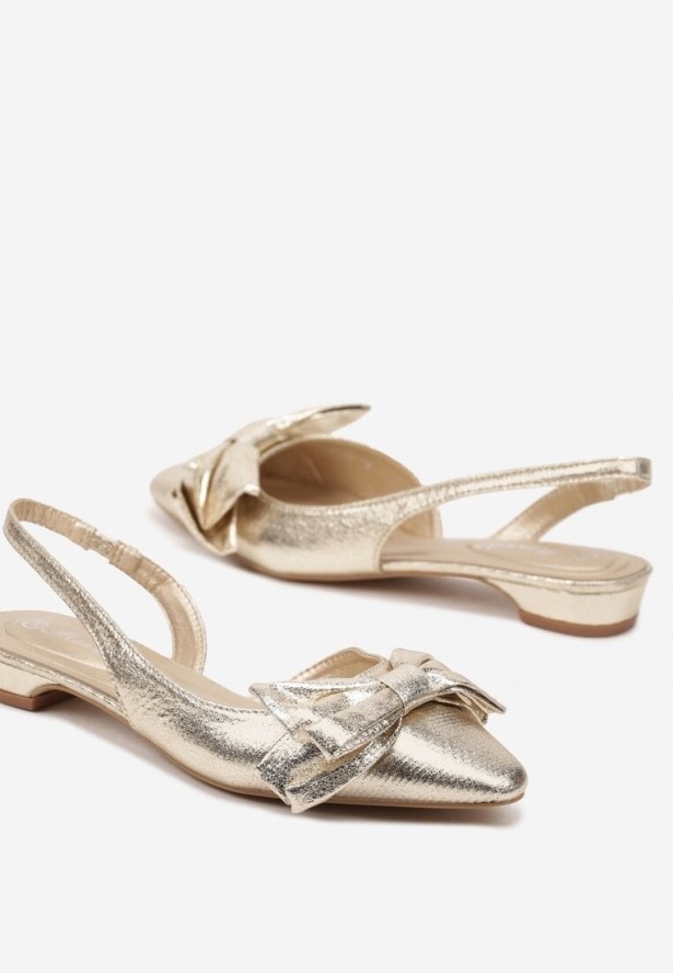 Złote Sandały Bez Pięty z Kokardą Nolretia