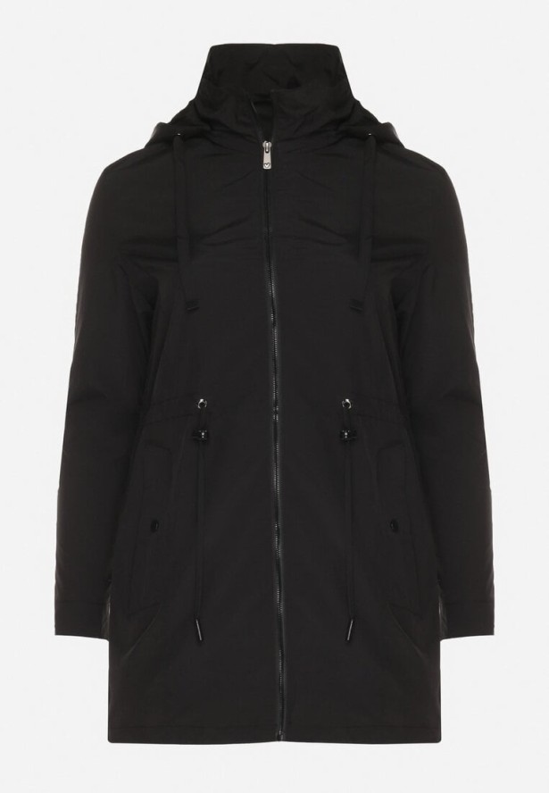 Czarna Kurtka Parka z Odpinanym Kapturem Delavin