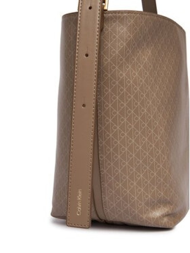 Calvin Klein Torebka Emblem Aop Medium Bucket LV04F3365G Beżowy