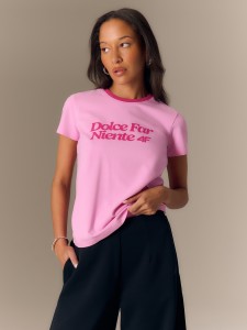 4F T-shirt regular z nadrukiem damski - różowy M