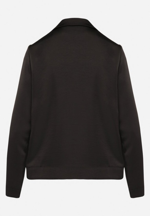 Czarna Elegancka Koszula Satynowa z Wycięciami na Dolnej Krawędzi Klirea