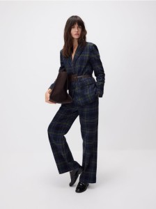 Spodnie wide leg w kratę - wielobarwny