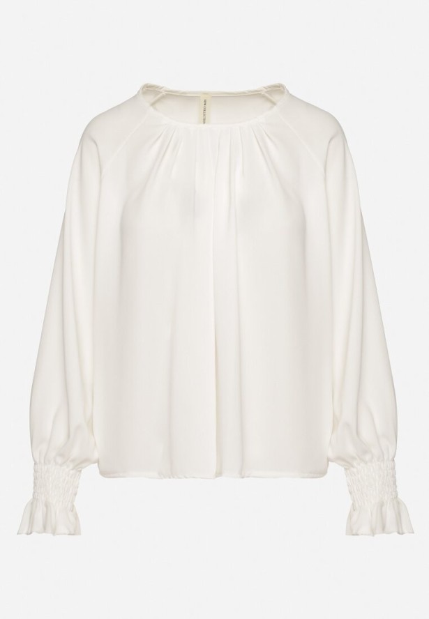 Biała Bluzka z Ozdobnymi Falbankami Emitta