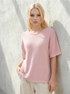 Koszulka z krótkim rękawem z wiskozą - różowy