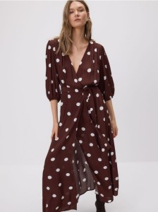 Sukienka maxi w groszki - brązowy