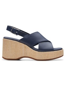 Clarks Skórzane sandały "Manon Wish" w kolorze granatowym na obcasie rozmiar: 39,5