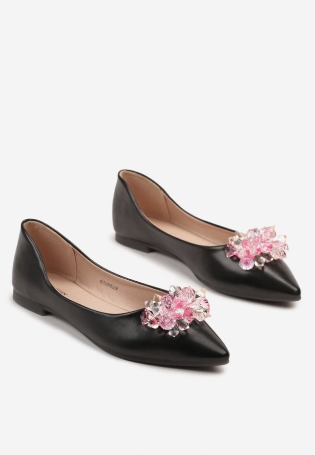 Czarno-Różowe Balerinki Ozdobione Kryształkami Vevaria