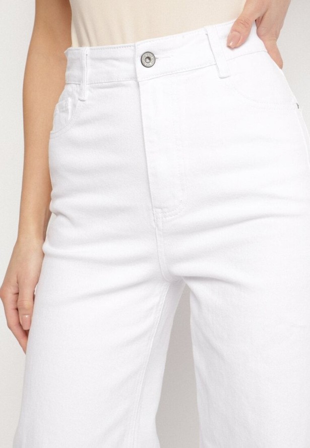 Białe Jeansy z Wysokim Stanem i Szeroka Nogawką Salliton