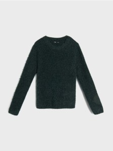 Sweter z futrzanym wykończeniem - zielony