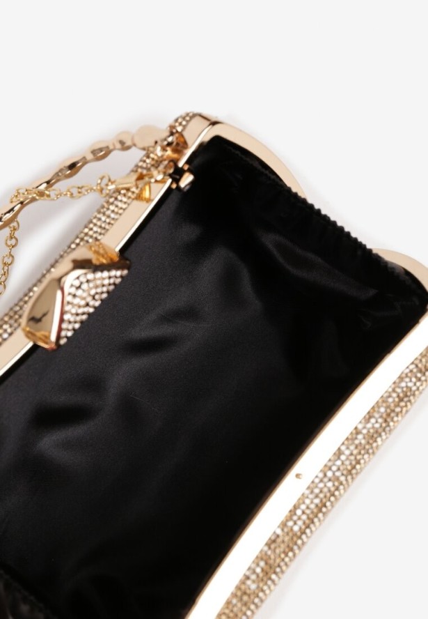 Złota Torebka Kopertówka na Ramię i do Ręki z Ozdobną Rączką i Cyrkoniami Latanella