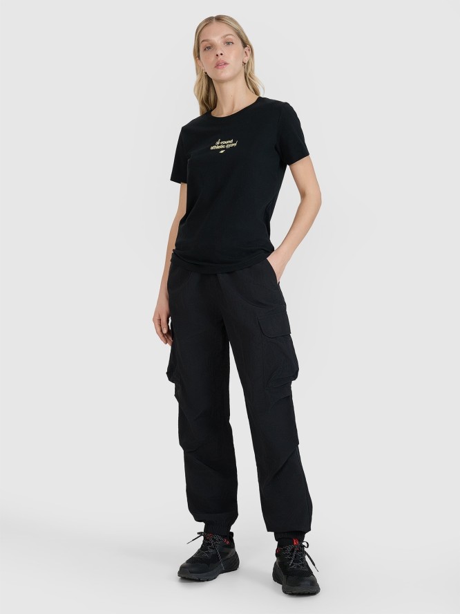 4F T-shirt regular z nadrukiem damski - czarny XS