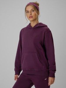 4F Bluza dresowa relaxed z kapturem damska - fioletowa XL
