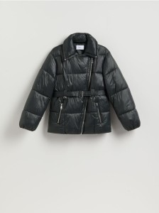 Pikowana kurtka z paskiem - szary