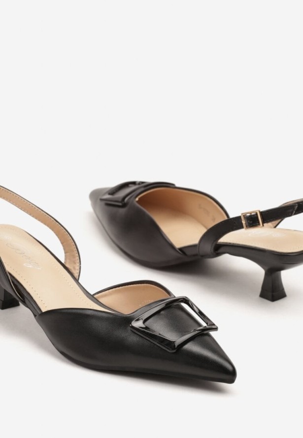 Czarne Sandały na Obcasie Typu Kaczuszka Zdobione Elegancką Aplikacją Arloti