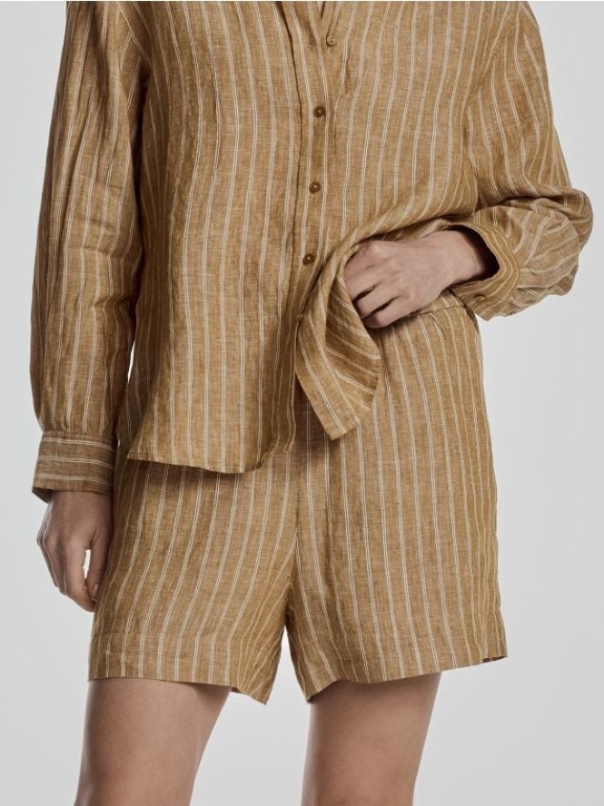 Lniane szorty w paski - warm olive