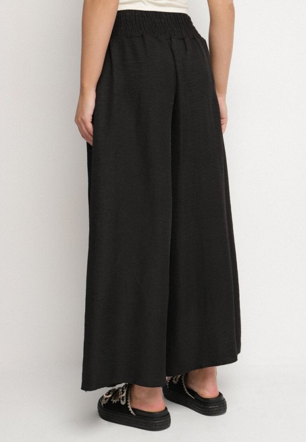 Czarne Spodnie Szerokie z Szeroką Gumką w Talii Koririelle