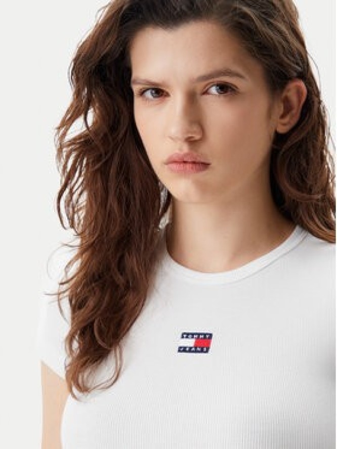 Tommy Jeans T-Shirt Badge DW0DW17881 Biały Slim Fit