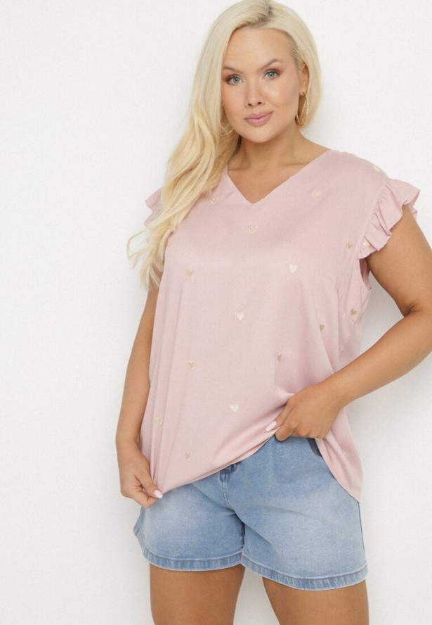 Różowa Bluzka z Wiskozą w Haftowane Serca Nelovira