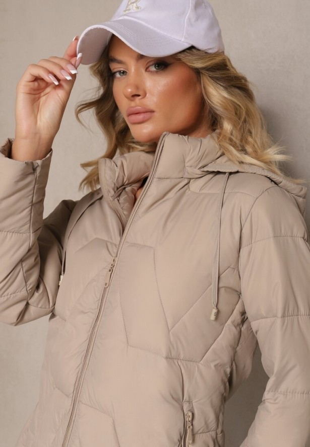 Ciemnobeżowa Pikowana Kurtka Przejściowa z Kapturem Silidi