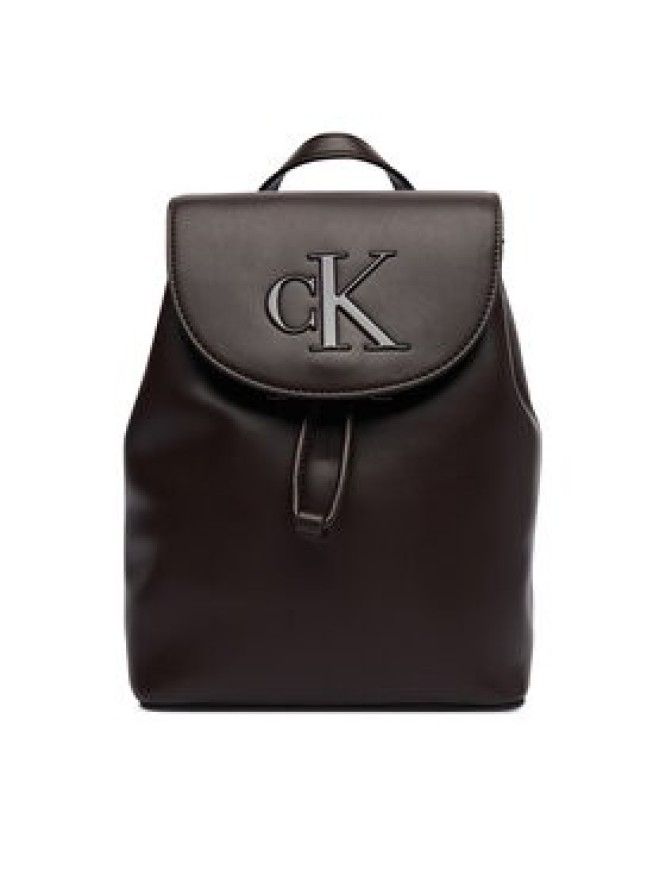 Calvin Klein Plecak Bold Ck Flap Mini Backpack LV04F3893G Brązowy ciemny